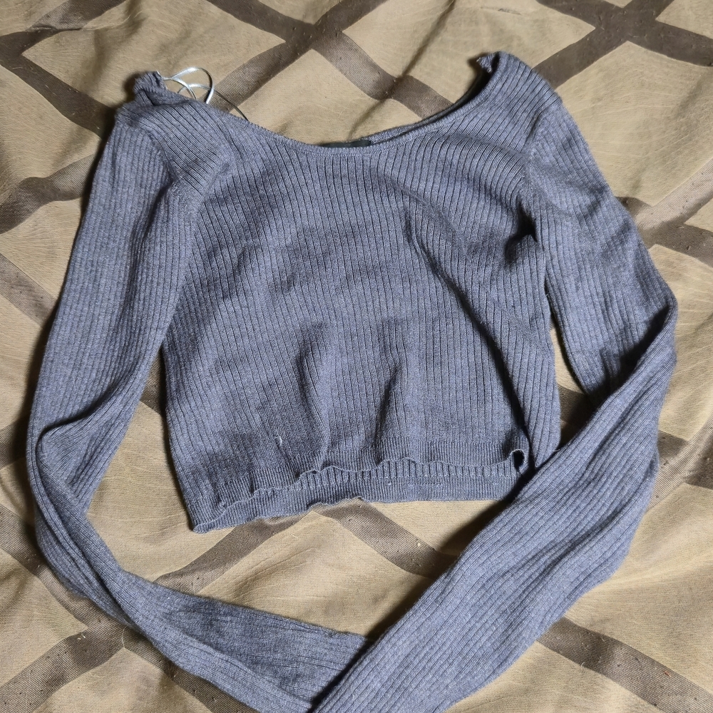 Love Tree Off-the-Shoulder Gray Sweater